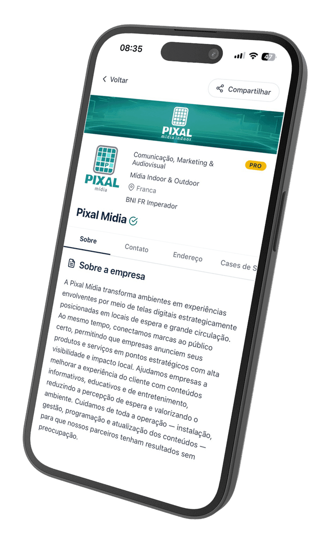 Detalhes de empresa no app BConex